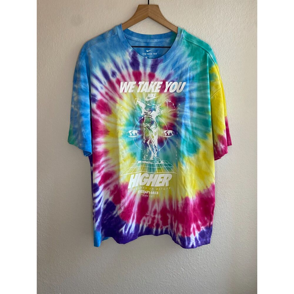 Nike We Take You Higher Tie Dye Graphic T Shirt Mens Large Rainbow BQ1031-100